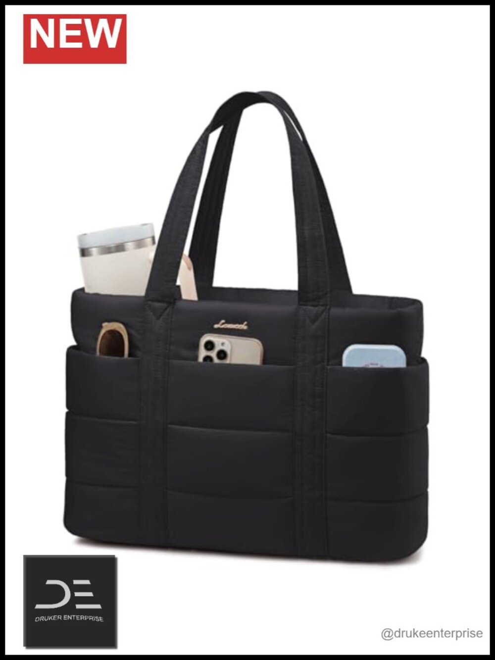 Large Puffer Tote Bag with Zipper, Lightweight Laptop Bag for Women